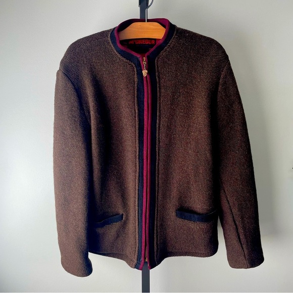 Vintage McGregor 100% Wool Knit Zip Up Coat Jacket Brown Grandpa Mens Size 42 - Picture 1 of 9